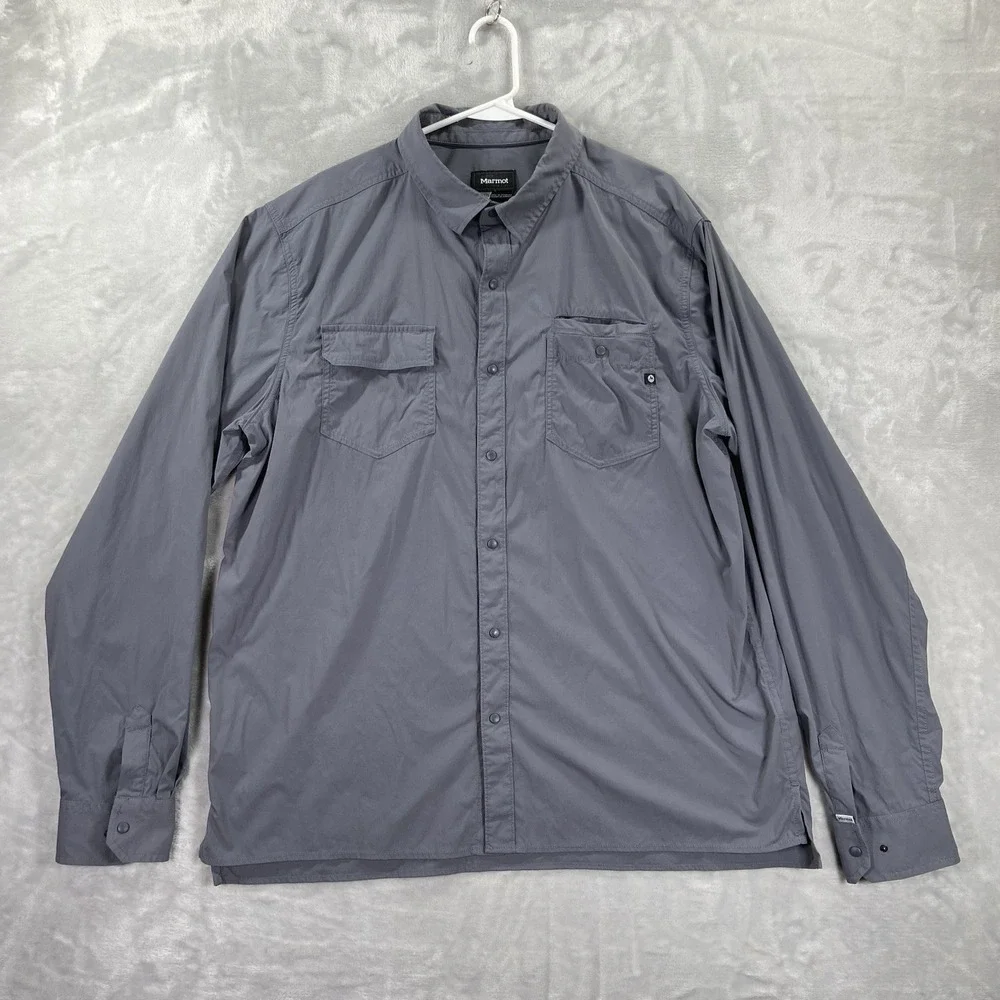 Marmot Shirt Mens XXL Kapalino Performance Snap Button Up Gray Pockets Outdoor